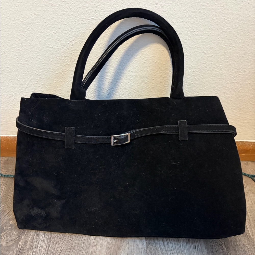 Elegant Black Suede Women's Handbag